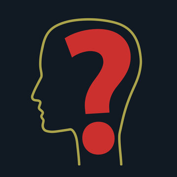 Question mark in the head. Faq and doubt. Vector icon for info