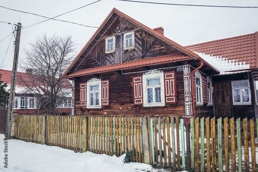 Wall mural Cottage in Soce village, famous for its traditional houses, Podlaskie region, Poland