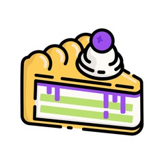 Cute Special Pie Slice with Cream and Blueberry on top Flat Design Cartoon for Shirt, Poster, Gift Card, Cover, Logo, Sticker and Icon.