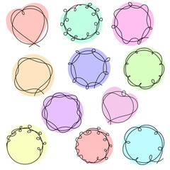 A large set of colored round frames with a swirling line, vector illustration