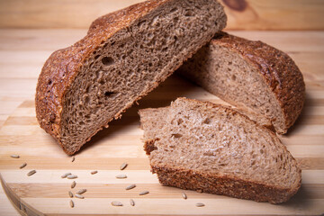 Bread. Wheat chleu. Rye bread. Baguette. Bun. flour product