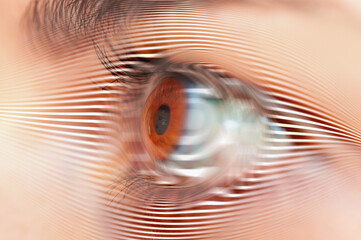 Hypnosis Spiral in eye with vertigo  
 - Image of abstract spiral blue eye 