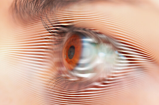 Fototapeta Hypnosis Spiral in eye with vertigo    - Image of abstract spiral blue eye 
