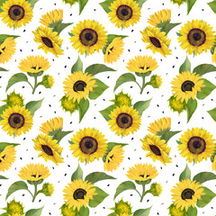 Fototapeta na wymiar Sunflowers seamless pattern. Watercolor illustration