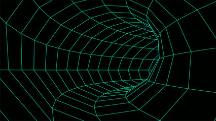 Naklejka premium Wireframe abstract tunnel. 3D tunnel grid. Futuristic 3d portal. Network cyber technology. Vector illustration.