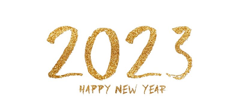 2023 - happy new year 2023 text with golden numbers
