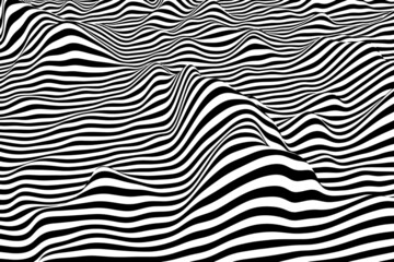 Abstract striped sea illustration. Digital liquid optical illusion design. Trendy black and white fluid wave background