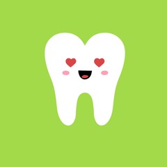 Kawaii. Cute smiley tooth. Bright illustration.