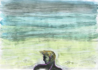 Poster watercolor painting. sea wind.  illustration © Anna Ismagilova