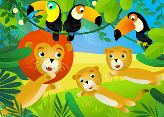 Obraz premium cartoon scene with jungle animals illustration