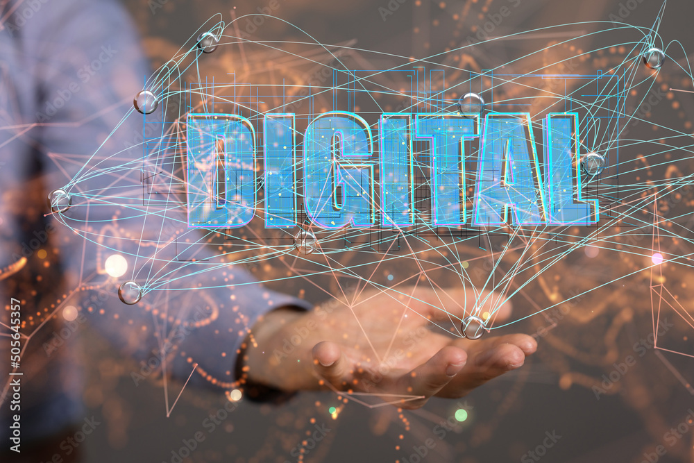 Poster Big data and artificial intelligence concept. Machine learning and cyber mind domination