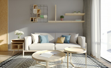 Modern interior of living room.3D illustration