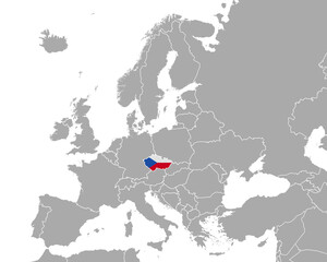 Karte und Fahne der Tschechischen Republik in Europa - 505645560