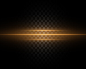 Set of golden horizontal highlights. Laser beams, horizontal light beams. Beautiful light reflections. Glowing stripes on a light background. Light gold line with light effect.