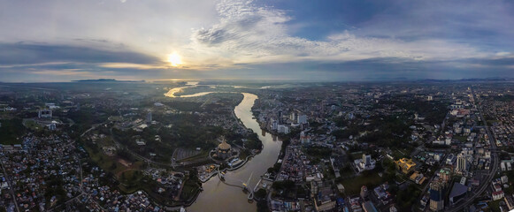 Aerial Panoramic photo of Kuching Sarawak.