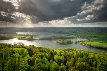 Beautiful landscape of Kashubian forests and lakes on a sunny day, Poland - obrazy, fototapety, plakaty