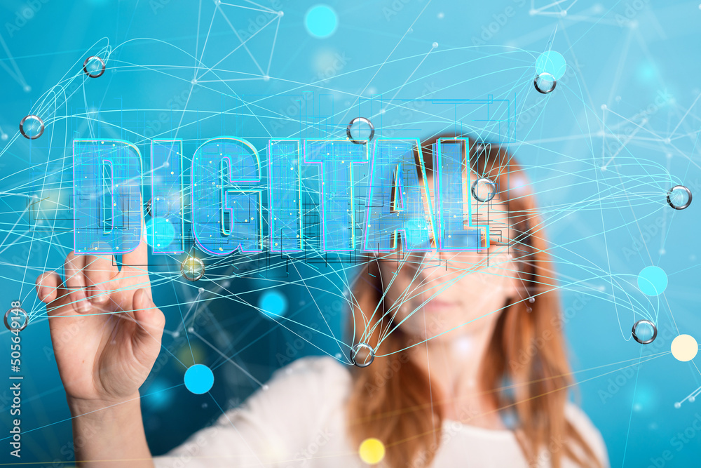 Aufkleber Big data and artificial intelligence concept. Machine learning and cyber mind domination