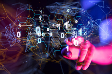 Neural network 3D illustration. Big data and cybersecurity