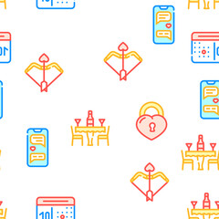 Dating Love Romantic Vector Seamless Pattern Color Line Illustration