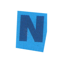letter n magazine cut out font, ransom letter, isolated collage elements for text alphabet. hand made and cut, high quality scan. halftone pattern and texture detail. newspaper and scraps