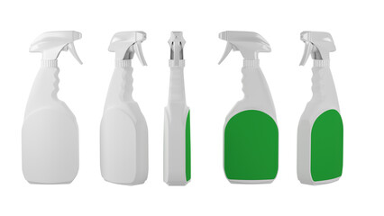 Realistic White Plastic bottle can Spray Pistol. On white background spray. 3D illustration.