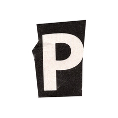 letter p magazine cut out font, ransom letter, isolated collage elements for text alphabet. hand...