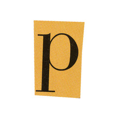 letter p magazine cut out font, ransom letter, isolated collage elements for text alphabet. hand...