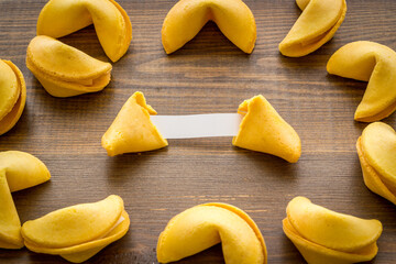 Chinese fortune cookies with empty blank. Good luck and asian New Year background