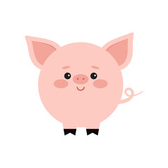 Circle farm animal face icon isolated on white background. Cute cartoon round shape kawaii avatar for kids character. Vector flat clip art illustration mobile ui game application.