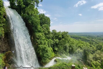 edessa waterfalls in spring season among green trees in greece