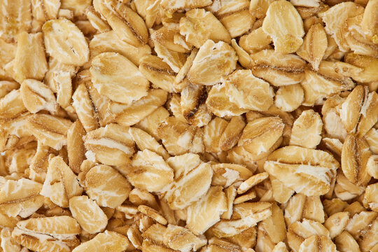 Macro image of raw oats grain. Concept of healthy lifestyle. Natural food background.