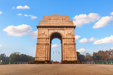 India Gate under the clouds, famous landmark of New Delhi, no people
