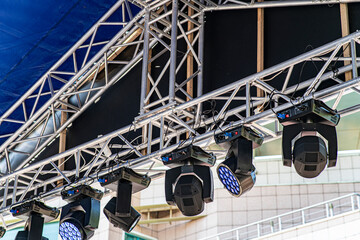 Concert equipment. Part of the design of a mobile portable stage with installed lighting equipment.