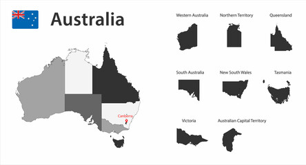 Map of Australia with borders. Vector illustration.