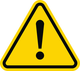 Yellow Warning Dangerous attention icon, danger symbol, filled flat sign, solid pictogram, isolated on white. Exclamation mark triangle symbol. - obrazy, fototapety, plakaty