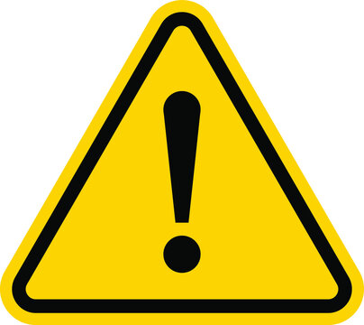 Yellow Warning Dangerous attention icon, danger symbol, filled flat sign, solid pictogram, isolated on white. Exclamation mark triangle symbol.