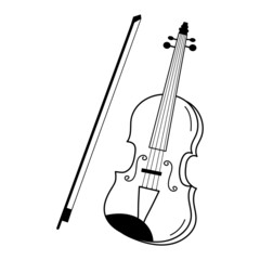 Fototapeta na wymiar Violin and bow in doodle style. Musical instrument.
