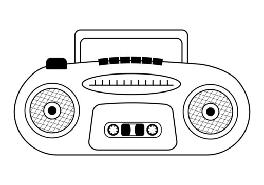 Tape recorder in doodle style. Old Retro Media Music and Radio Player.