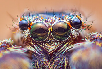 Extreme magnification - Jumping spider portrait, front view - Powered by Adobe