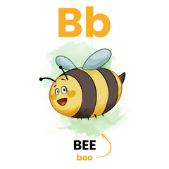 B letter animal flashcard, Bee character illustration for children education. Learn alphabet easily