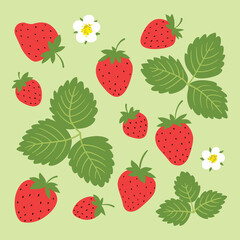 Vector set with strawberries. Hand drawn illustration. Summer collection.