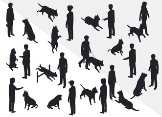 Dog Tanning different-poses Silhouettes Vector