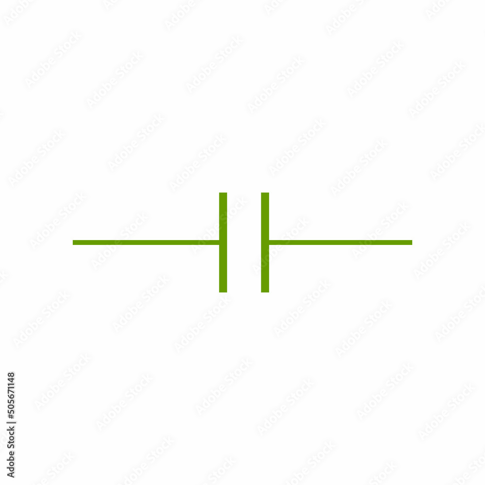 Poster schematic diagram of capacitor symbol vector illustration on white background