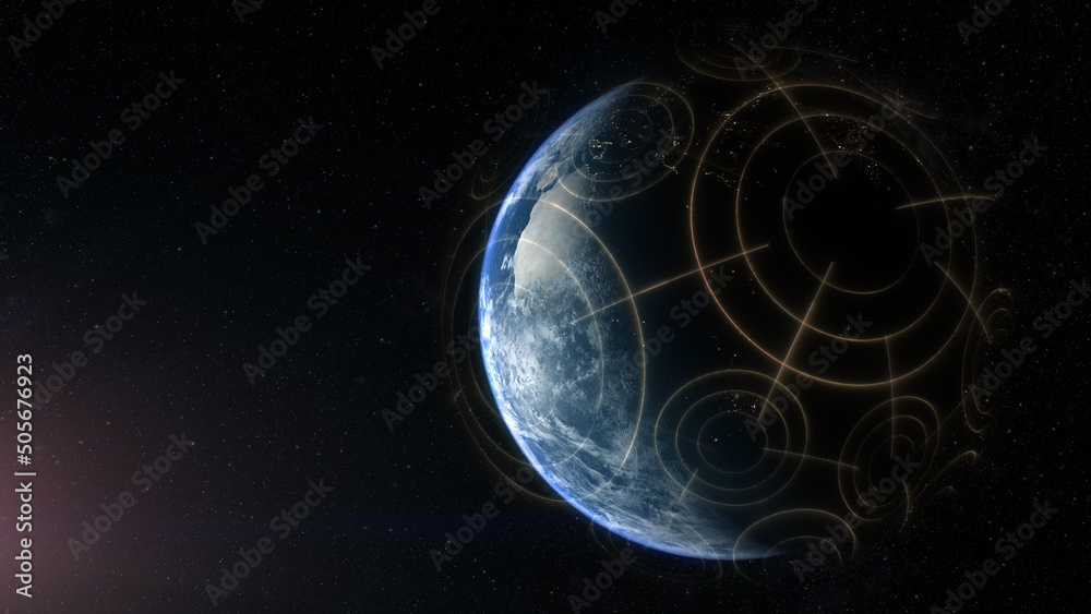 Poster Futuristic concept of Planet-wide Connection, Planet-wide Shield Protection from outer space elements
World map element furnished by NASA : https://visibleearth.nasa.gov/collection/1484/blue-marble
