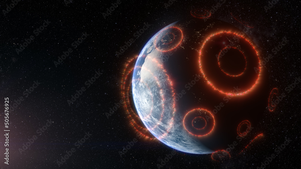 Fototapete Futuristic concept of Planet-wide Connection, Planet-wide Shield Protection from outer space elements
World map element furnished by NASA : https://visibleearth.nasa.gov/collection/1484/blue-marble