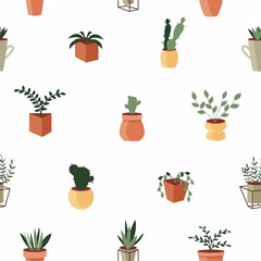 Potted plants seamless pattern isolated on white background