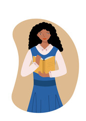 Cute student girl with a book in her hand. illustration of a apprentice, the concept of education.