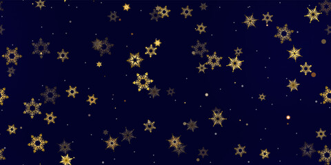 Gold Falling Snowflakes seamless pattern.