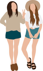 Two girls girlfriends in shorts stand next to each other