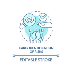 Early identification of risks turquoise concept icon. Big data processing advantage abstract idea thin line illustration. Isolated outline drawing. Editable stroke. Arial, Myriad Pro-Bold fonts used
